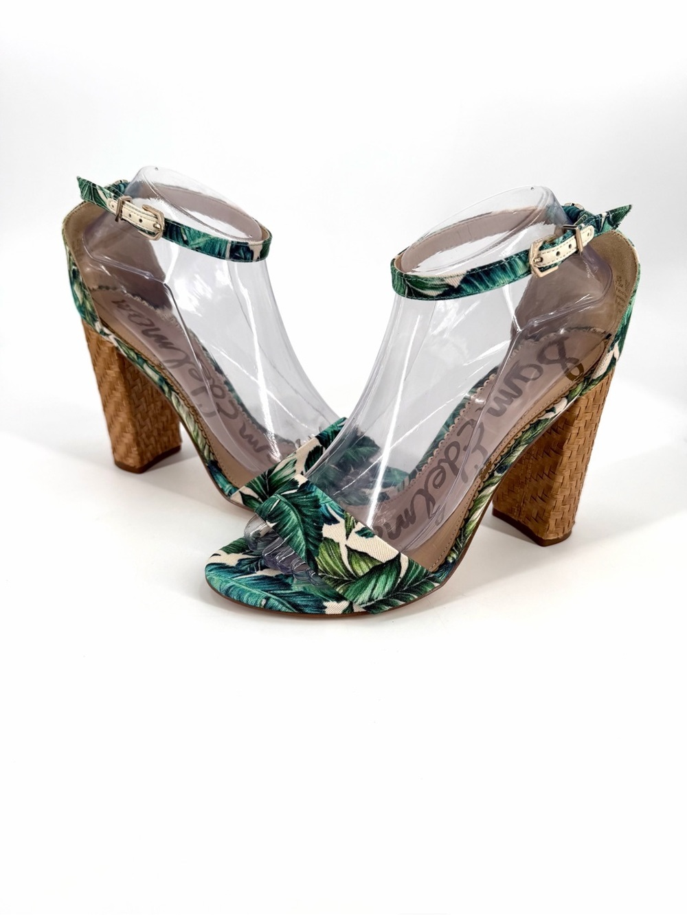 Sam Edelman Yaro Jade Palm Print Ankle Strap Summer Tropical Botanical Sandals